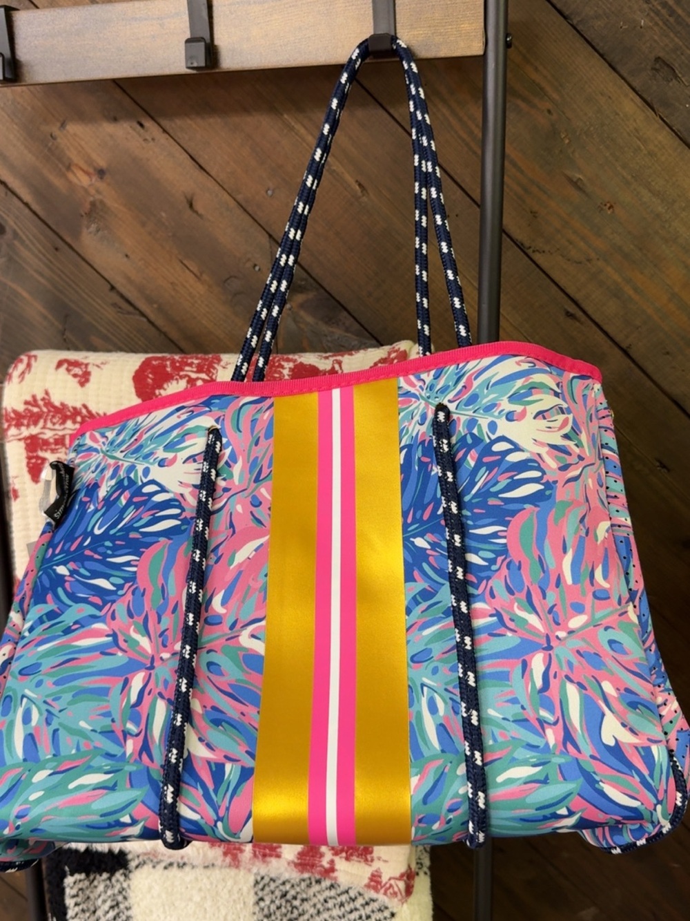 Simply Southern Multicolor Tropical Tote with Pink, Blue & Yellow Accents